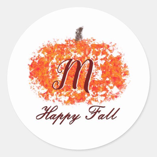 Happy Fall Personal Monogram Pumpkin-Blätter Runder Aufkleber (Vorderseite)