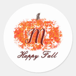 Happy Fall Personal Monogram Pumpkin-Blätter Runder Aufkleber