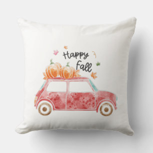 Happy Fall - Pink Car mit Pumpkins Herbst Kissen