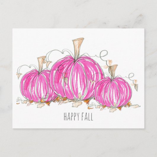 Happy Fall Pink Pumpkins Blätter Wasserfarbe Postkarte (Vorderseite)