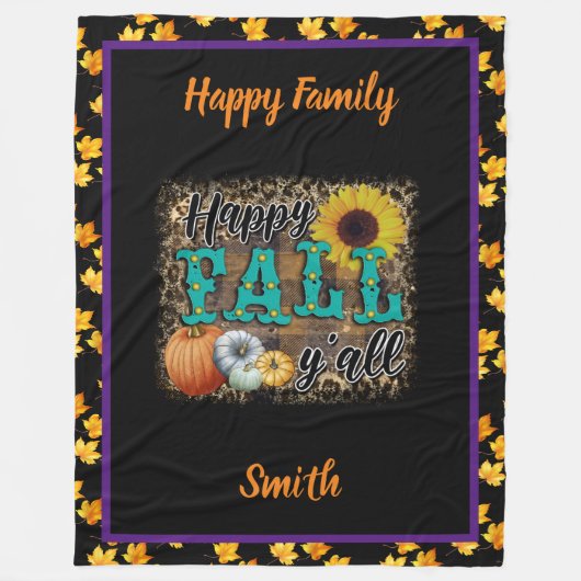 Happy Fall Pumpkin Blume Elegant Fleecedecke (Vorderseite)