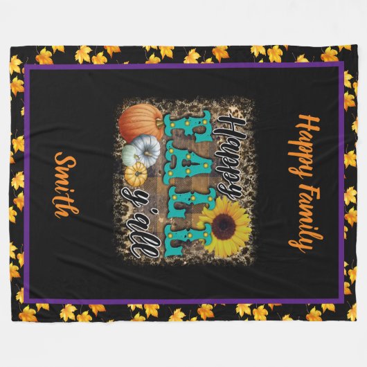 Happy Fall Pumpkin Blume Elegant Fleecedecke (Vorderseite (Horizontal))