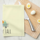 Happy Fall Pumpkin in Wagon-Muster Geschirrtuch (Viertel Falte)