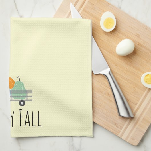 Happy Fall Pumpkin in Wagon-Muster Geschirrtuch (Viertel Falte)