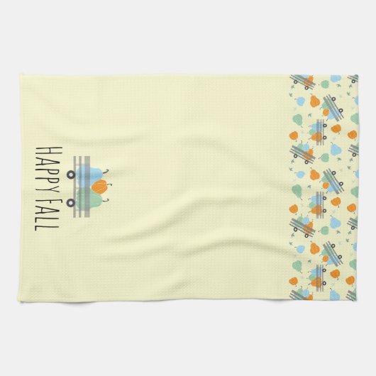 Happy Fall Pumpkin in Wagon-Muster Geschirrtuch (Horizontal)