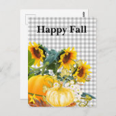 Happy Fall Pumpkin und Sonnenblumen Postkarte (Vorne/Hinten)