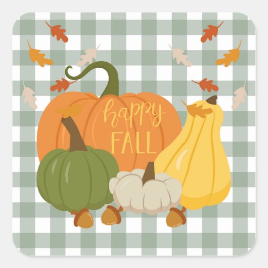 Happy Fall Pumpkins Quadratischer Aufkleber (Vorderseite)