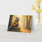 Happy Fall Raccoon auf einem Baumstumpf Karte (Gelbe Blume)
