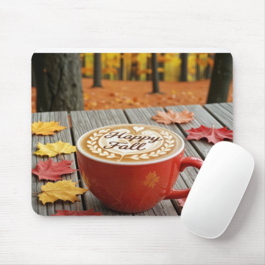 Happy Fall Red Coffee Cup Mousepad (Mit Mouse)