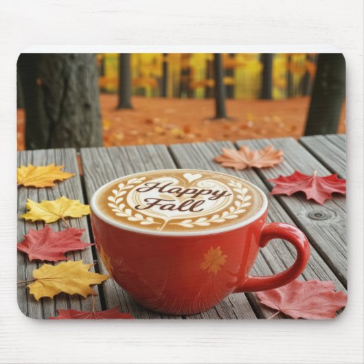 Happy Fall Red Coffee Cup Mousepad (Vorne)