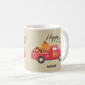 Happy Fall Red Truck Name Pumpkins Kaffeetasse (VorderseiteRechts)