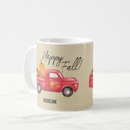Happy Fall Red Truck Name Pumpkins Kaffeetasse (Vorderseite Links)