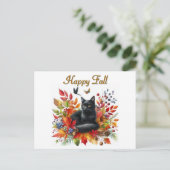 Happy Fall Saison Black Cat Postcard Postkarte (Stehend Vorderseite)