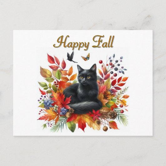 Happy Fall Saison Black Cat Postcard Postkarte (Vorderseite)