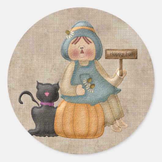 Happy Fall Scarecrow Classic Round Sticker (Vorderseite)