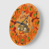Happy Fall Scarecrow Pumpkins Round Wall Clock Große Wanduhr (Winkel)