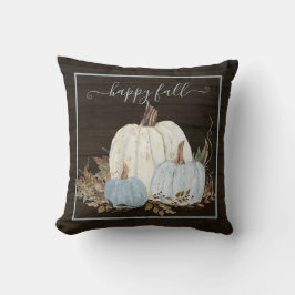 Happy Fall Script Blue White Pumpkins Rustikales H Kissen