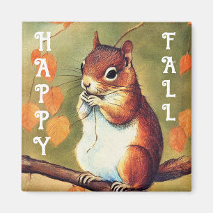 Happy Fall Squirrel Square Magnet