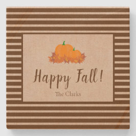 Happy Fall Striped Familie Nachname Pumpkin Steinuntersetzer