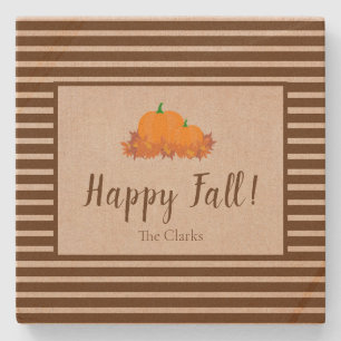Happy Fall Striped Familie Nachname Pumpkin Steinuntersetzer