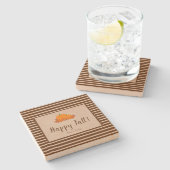 Happy Fall Striped Familie Nachname Pumpkin Steinuntersetzer (Seitenansicht)