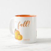 Happy Fall Text und Pumpkins personalisierbare Nam Zweifarbige Tasse (Vorderseite Links)