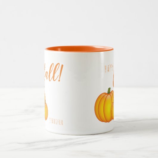 Happy Fall Text und Pumpkins personalisierbare Nam Zweifarbige Tasse (Mittel)