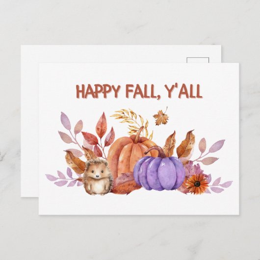 Happy Fall Wassercolor Pumpkins und Igel Postkarte (Vorne/Hinten)