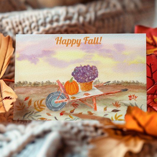 Happy Fall Wasserfarbe Pumpkin, Mums, Wheel Barrow Postkarte