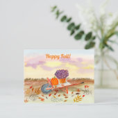 Happy Fall Wasserfarbe Pumpkin, Mums, Wheel Barrow Postkarte (Stehend Vorderseite)