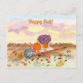 Happy Fall Wasserfarbe Pumpkin, Mums, Wheel Barrow Postkarte (Vorderseite)
