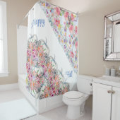 Happy Fall White Pumpkin Wasserfarbe Blumenblüten Duschvorhang (Beispiel)