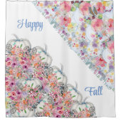 Happy Fall White Pumpkin Wasserfarbe Blumenblüten Duschvorhang (Vorderseite)