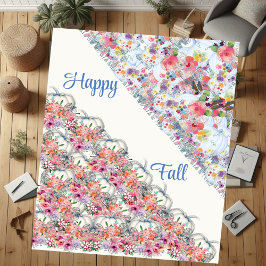 Happy Fall White Pumpkin Wasserfarbe Blumenblüten Sherpadecke