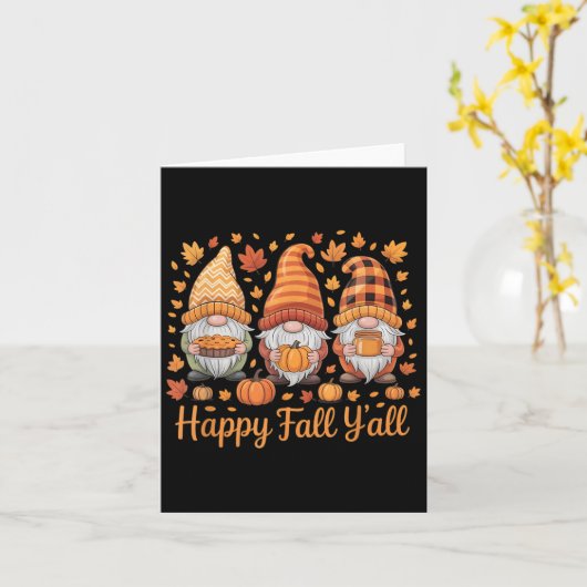 Happy Fall Y all Gnome Pumpkin Autumn Thanksgiving Karte (Gelbe Blume)