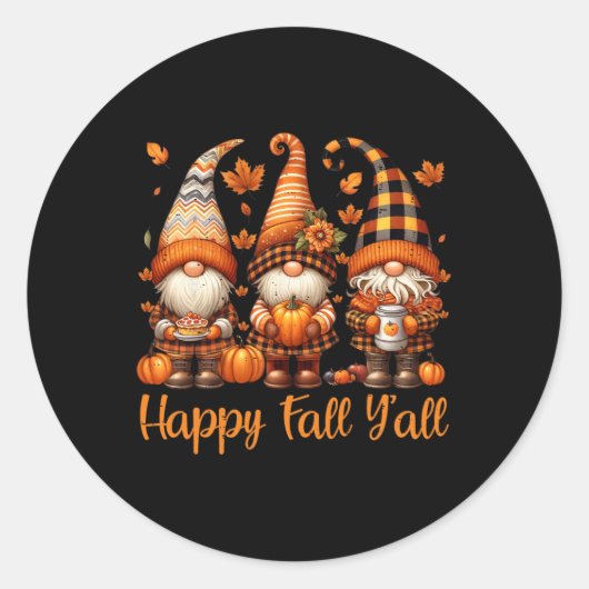 Happy Fall Y all Gnome Pumpkin Autumn Thanksgiving Runder Aufkleber (Vorderseite)
