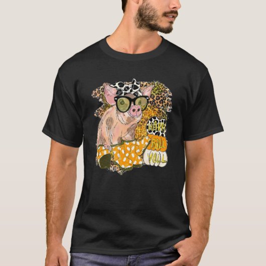 Happy Fall Y all Pig mit Brille Leopard Fall Far T-Shirt (Vorderseite)