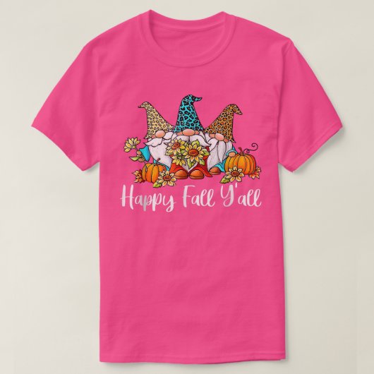 Happy Fall Y all T Shirt Gnome Leopard Pumpkin Aut (Design vorne)
