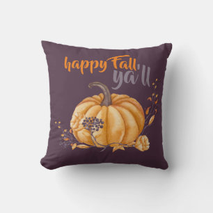 Happy Fall Ya ll Watercolor Pumpkin Lila Orange Kissen
