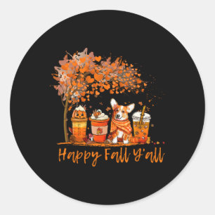 Happy Fall Y'all Autumn Corgi Halloween Pumpkin Sp Runder Aufkleber