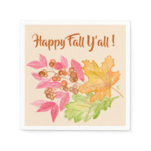 Happy Fall Y'all Blätter und Berries Paper Napkin