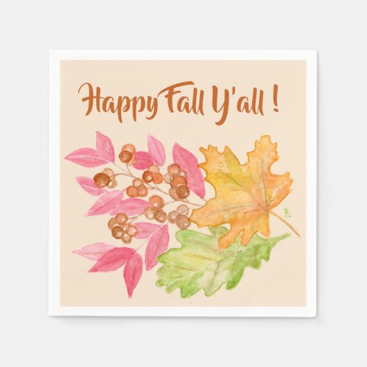 Happy Fall Y'all Blätter und Berries Paper Napkin Serviette (Vorderseite)