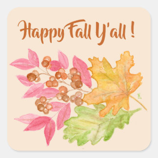 Happy Fall Y'all Blätter und Berries Paper Quadratischer Aufkleber