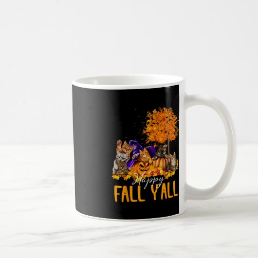 Happy Fall Y'all Cats Lover Autumn Pumpkin Maple H Kaffeetasse (Rechts)