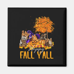 Happy Fall Y'all Cats Lover Autumn Pumpkin Maple H Magnet