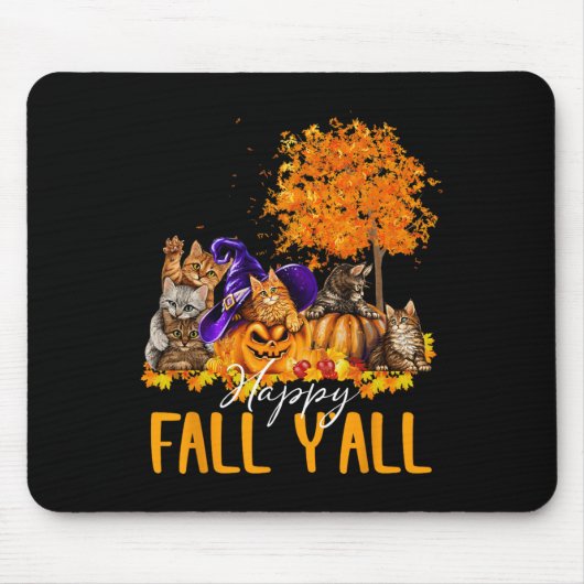 Happy Fall Y'all Cats Lover Autumn Pumpkin Maple H Mousepad (Vorne)