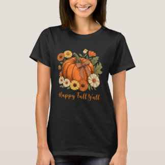 Happy Fall Y'all Coquette Bow Pumpkin Thanksgiving T-Shirt