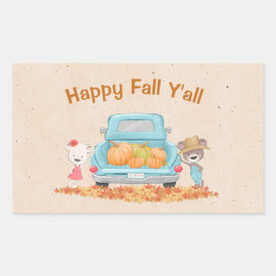 Happy Fall Y'all Custom Text Autumn Theme Bears Rechteckiger Aufkleber