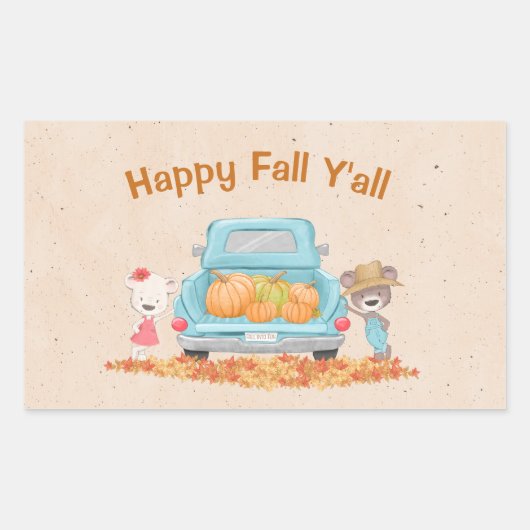 Happy Fall Y'all Custom Text Autumn Theme Bears Rechteckiger Aufkleber (Vorderseite)
