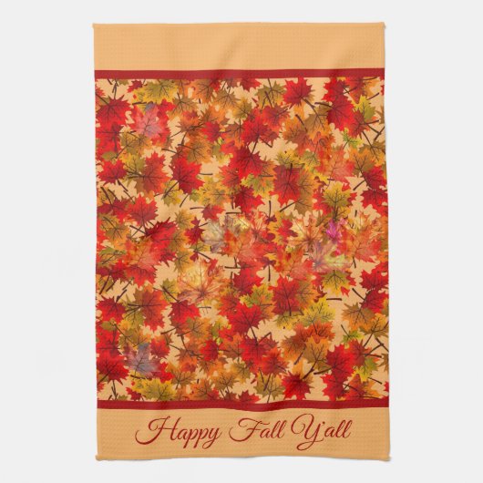 Happy Fall Y'All - farbenfrohe Ahorn-Blätter Folie Geschirrtuch (Vertikal)